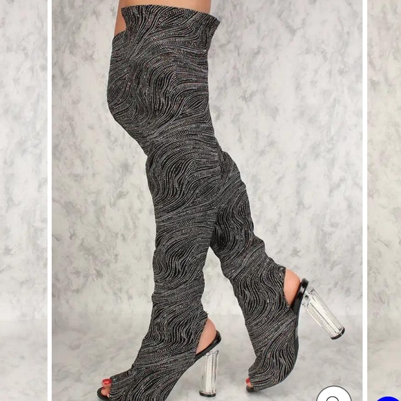 CAPE ROBBIN CONNIE WOMEN BLACK HEELED OVER KNEE SANDALS BOOTS IN SIZE 10 m - Picture 7 of 13